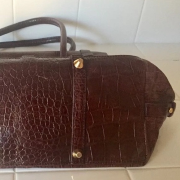 NEW BADGLEY MISCHKA SATCHEL BROWN CROC EMBOSSED LEATHER TOTE SHOULDER HANDBAG - Picture 10 of 12